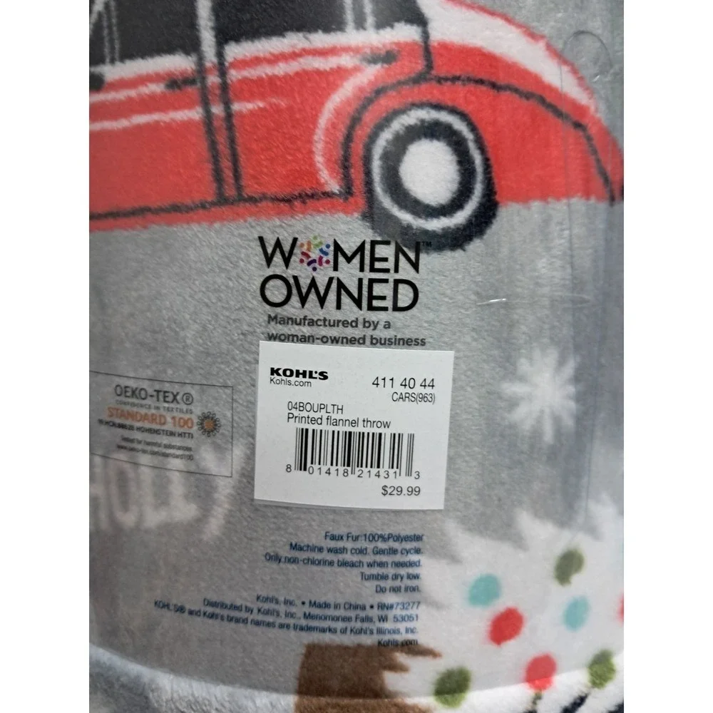 Christmas Plush Throw Blanket 5' x 6', Soft‎ and Cozy, Gray, Multicolor Trucks